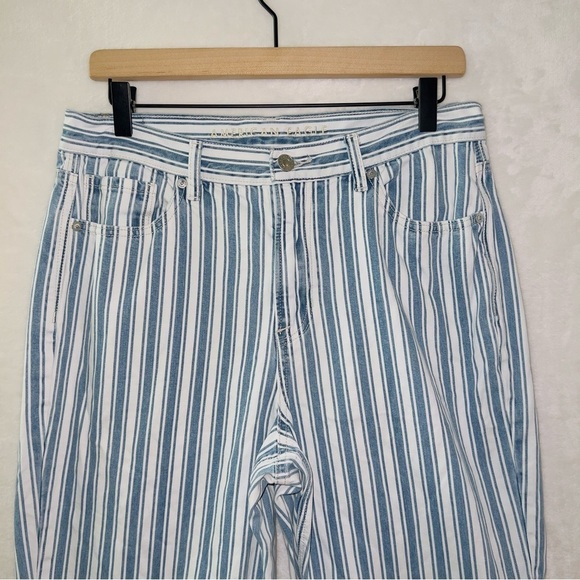 American Eagle Blue and White Striped High Mom Jeans - Picture 3 of 7